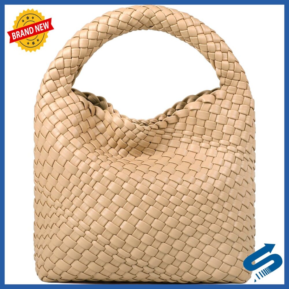 Vegan Leather Handwoven Tote Bag Boho Chic Compact Shoulder Purse
